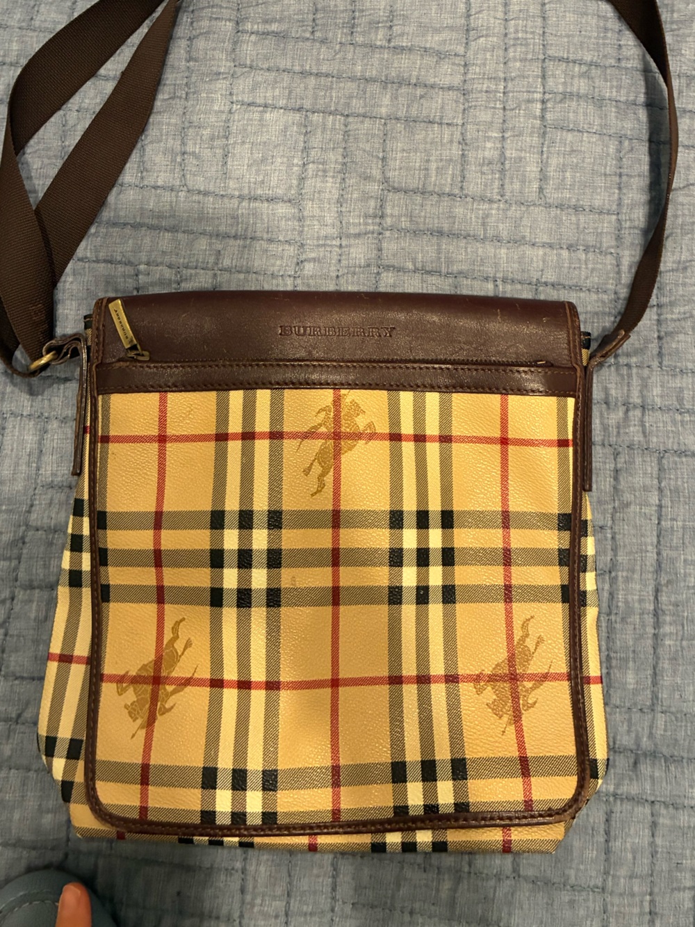 Burberry Tan and Brown Plaid Messenger Bag